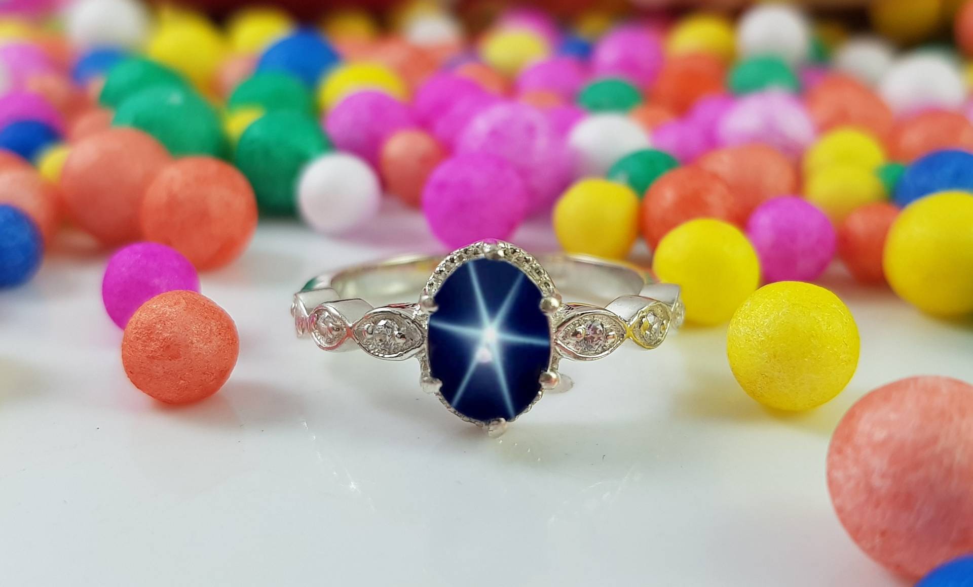 Stern Saphir Ring Echte Lindy Blau Für Frauen Blauer in 925 Sterling Silber von AFGEMSNJEWELLERY