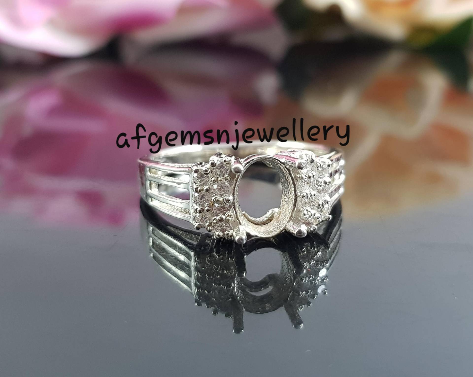 Unikat Ring 6x8mm Oval Semi Mount Ring-Ohne Stein Ring-Silber Montierung Ring-Verlobungsring-925 Sterling Silber Ring-Vorsteckring von AFGEMSNJEWELLERY