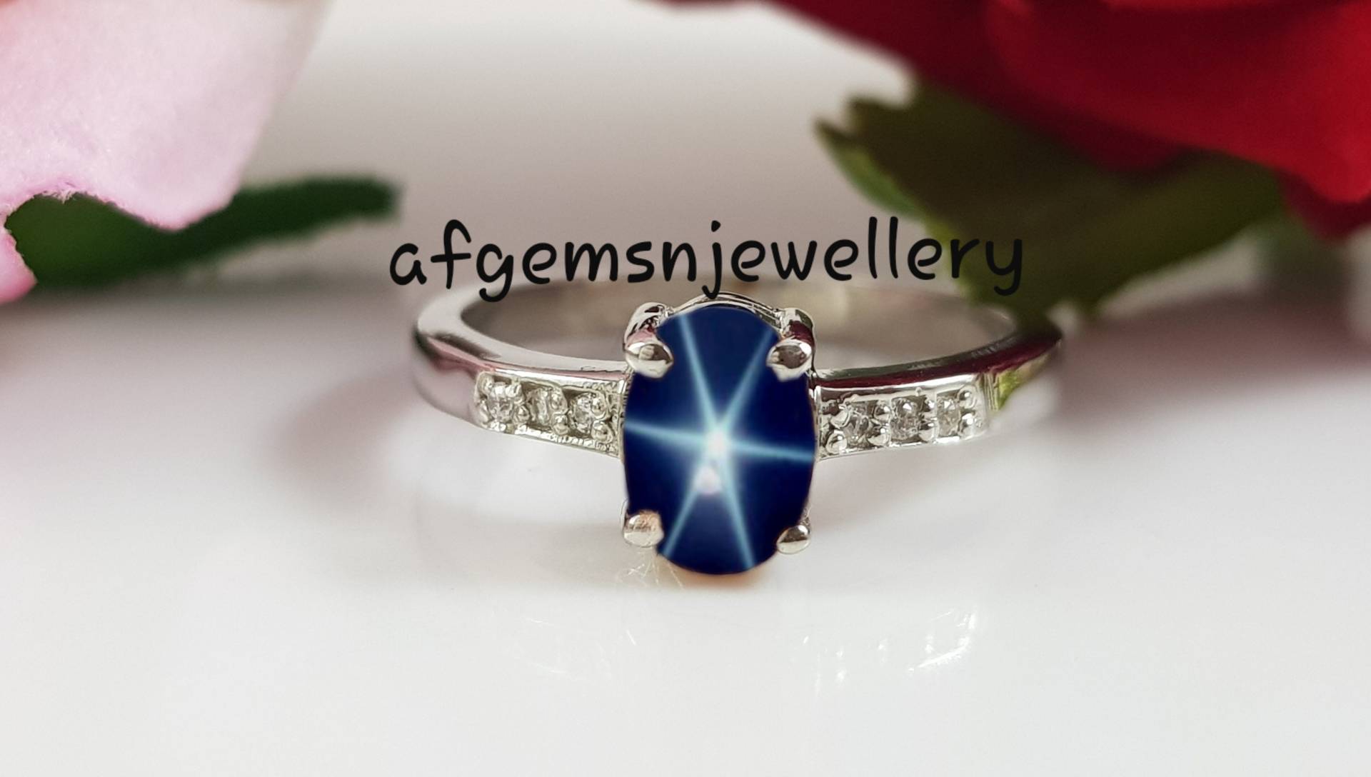 Verlobung Blauer Stern Ring Lindy in 925 Sterling Silber Saphir Schmuck von AFGEMSNJEWELLERY