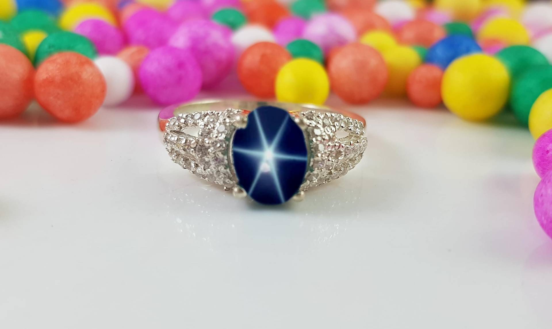 Verlobung Blauer Stern Ring in 925 Sterling Silber Blau Lindy von AFGEMSNJEWELLERY