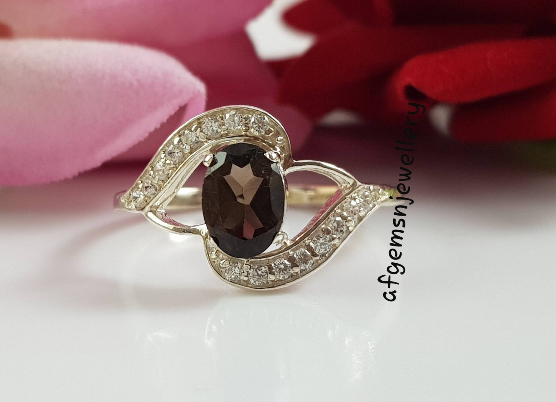 Zierliche Rauchquarz Ring - Art Deco Verlobungsring Juni Geburtsstein Jahrestag Geschenk Für Sie von AFGEMSNJEWELLERY