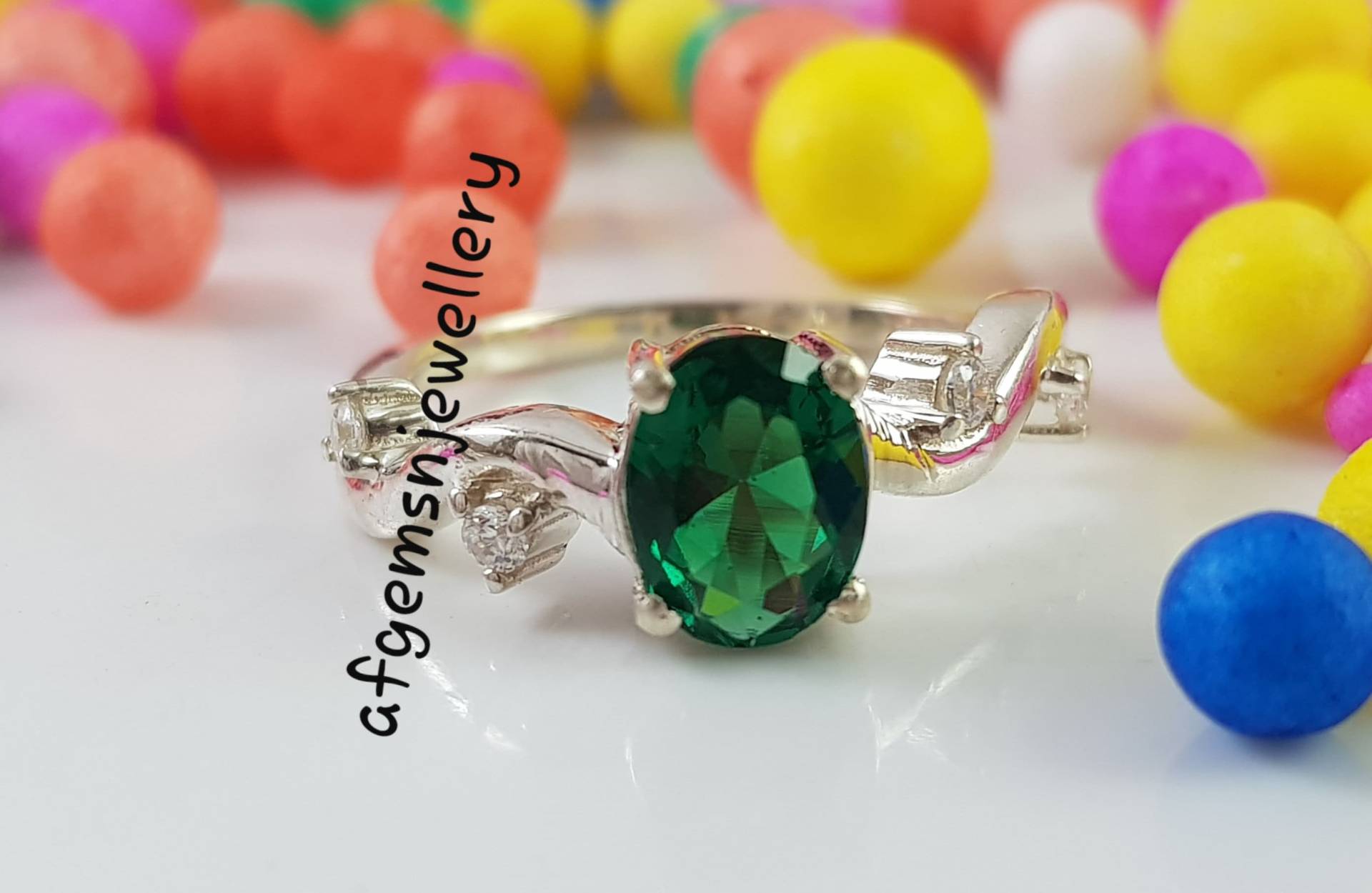 Zierliche Smaragd Ring - Verlobungs Versprechen Sterling Silber Art Deco Mai Geburtsstein-Jahrestag Geburtstag Geschenk Für Sie von AFGEMSNJEWELLERY