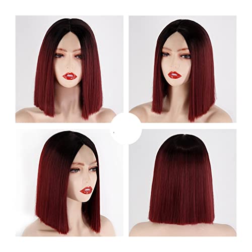 Perücke Damen Perücke Gerade brasilianische Haarperücken für Frauen Menschenhaar Rotwein Red Resistent Perücken Spitze Frontperücken C(03) von AFGFGHES