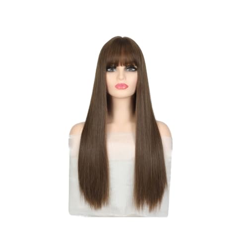 Perücke Frauen Perückenkappe,Mode Frauen Natürlich Langes Glattes Haar Mode Frauen Vollkopf Perücken Set Mit Luftfransen Lace Front Perücken Mit Tiefe Wellen C(B) von AFGFGHES