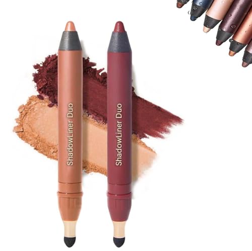 2-in-1 Eyeliner & Eyeshadow - Waterproof, Smudge-Proof Duo Eye shadow Stick with Smudge Brush, Duo Eyeshadow Stick for Effortless Smoky or Natural Eye Makeup (Set A) von AFGQIANG