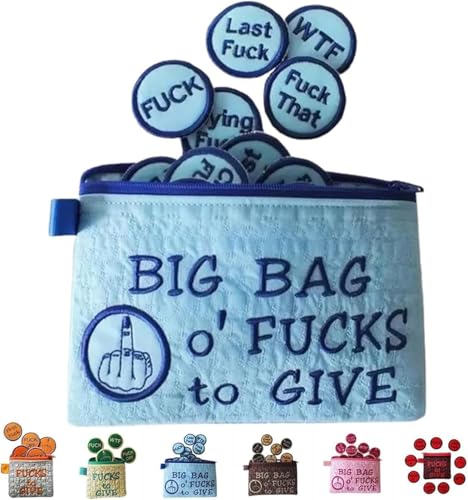 Big Bag of Fucks to Give Zipper Pouch | Funny Embroidery Pocket Token, Handmade 3D Fuck Embroidered Badge, Sarcastic Gag Funny Birthday Christmas Stress Relief Gift Zipper Pouch (Blue) von AFGQIANG