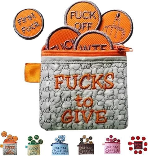 Big Bag of Fucks to Give Zipper Pouch | Funny Embroidery Pocket Token, Handmade 3D Fuck Embroidered Badge, Sarcastic Gag Funny Birthday Christmas Stress Relief Gift Zipper Pouch (Orange) von AFGQIANG