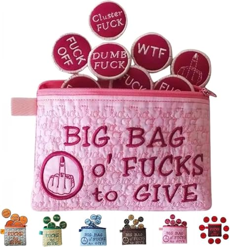 Big Bag of Fucks to Give Zipper Pouch | Funny Embroidery Pocket Token, Handmade 3D Fuck Embroidered Badge, Sarcastic Gag Funny Birthday Christmas Stress Relief Gift Zipper Pouch (Pink) von AFGQIANG