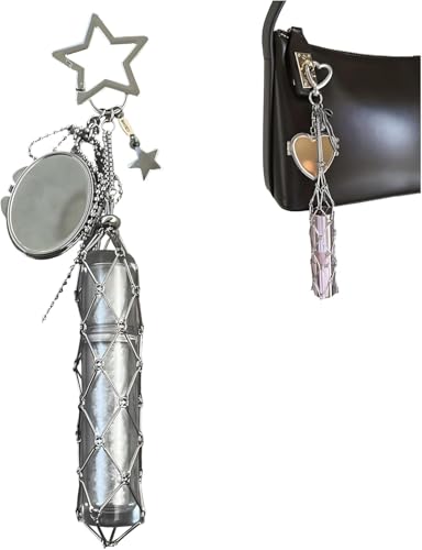 Lippenstift-Halter, Edelstahl, schicker Lipgloss-Halter mit Spiegel, 2-in-1-Lippenstift-Halter für Geldbörse, Schlüsselanhänger, Lipgloss, kleine glitzernde Kristall-Lippenstifte, Aufbewahrungstasche von AFGQIANG