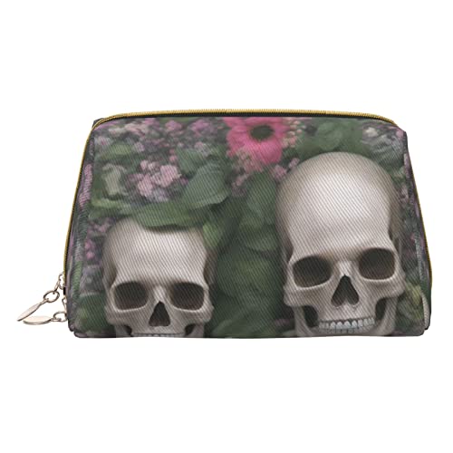 AFINDI Make-up-Tasche aus Leder mit Sonnenblumen, tragbar, vielseitig, mit Reißverschluss, Reise-Kosmetik-Organizer für Damen/Mädchen, Blume mit Totenkopf, Einheitsgröße von AFINDI