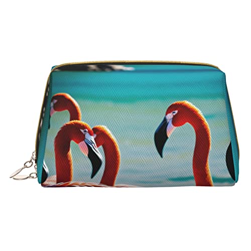 AFINDI Make-up-Tasche aus Leder mit Sonnenblumen, tragbar, vielseitig, mit Reißverschluss, Reise-Kosmetik-Organizer für Damen/Mädchen, Flamingo am Strand, Einheitsgröße von AFINDI