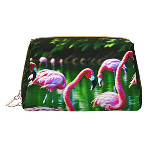 AFINDI Make-up-Tasche aus Leder mit Sonnenblumen, tragbar, vielseitig, mit Reißverschluss, Reise-Kosmetik-Organizer für Damen/Mädchen, Flamingos, Einheitsgröße von AFINDI