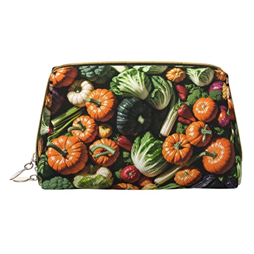 AFINDI Make-up-Tasche aus Leder mit Sonnenblumen, tragbar, vielseitig, mit Reißverschluss, Reise-Kosmetik-Organizer für Damen/Mädchen, Obst und Gemüse, Einheitsgröße von AFINDI