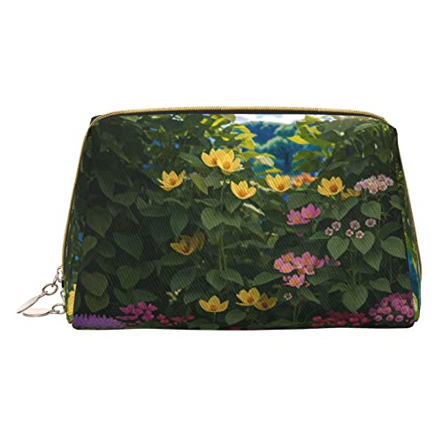 AFINDI Make-up-Tasche aus Leder mit Sonnenblumen, tragbar, vielseitig, mit Reißverschluss, Reise-Kosmetik-Organizer für Damen/Mädchen, Voller Blumen, Einheitsgröße von AFINDI