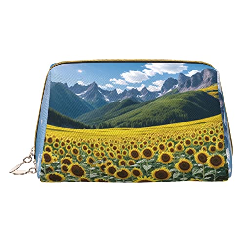 AFINDI Make-up-Tasche aus Leder mit Sonnenblumen, tragbar, vielseitig, mit Reißverschluss, Reise-Kosmetik-Organizer für Damen/Mädchen, Voller Sonnenblumen, Einheitsgröße von AFINDI