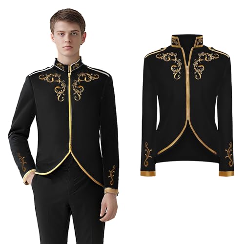 AFJIODUV Prinz Kostüm Herren, Mittelalter Gothic Frack Herren Karneval Jacke, Steampunk Mantel Herren Halloween Karneval Fasching Viktorianisches Renaissance Cosplay (Schwarz, L) von AFJIODUV