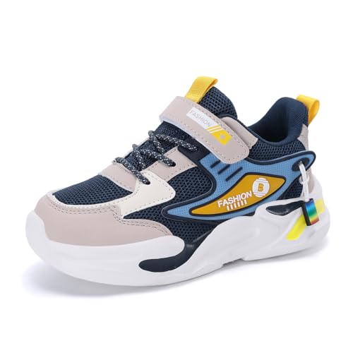 AFJYG Kinderschuhe Junge Sportschuhe Mädchen Turnschuhe Atmungsaktiv Kinder Sneaker Leicht Klettverschluss Dunkelblau EU 35 von AFJYG