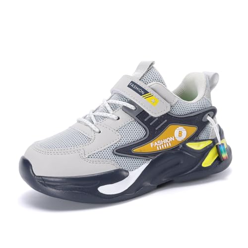 AFJYG Kinderschuhe Junge Sportschuhe Mädchen Turnschuhe Atmungsaktiv Kinder Sneaker Leicht Klettverschluss Grau EU 38 von AFJYG