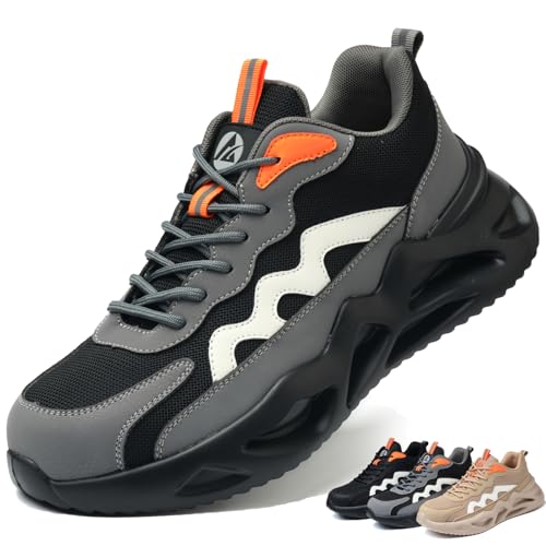 AFJYG Sicherheitsschuhe Herren Arbeitsschuhe Damen Leicht Sportliche Schutzschuhe Atmungsaktiv rutschfest mit Stahlkappe Grau EU 43 von AFJYG