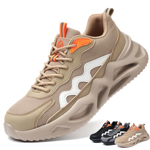 AFJYG Sicherheitsschuhe Herren Arbeitsschuhe Damen Leicht Sportliche Schutzschuhe Atmungsaktiv rutschfest mit Stahlkappe Braun EU 38 von AFJYG