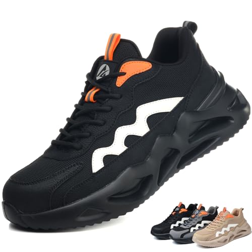 AFJYG Sicherheitsschuhe Herren Arbeitsschuhe Damen Leicht Sportliche Schutzschuhe Atmungsaktiv rutschfest mit Stahlkappe Schwarz EU 41 von AFJYG