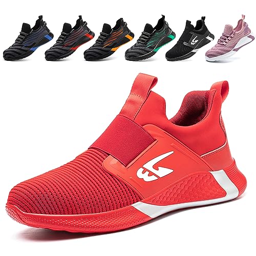 AFJYG Sicherheitsschuhe Herren Leicht Arbeitsschuhe Damen Atmungsaktive Stahlkappenschuhe Sportlich rutschfeste Schutzschuhe Breathable Rot EU 36 von AFJYG