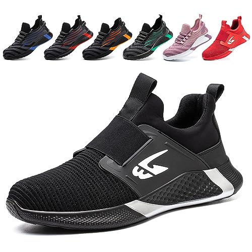 AFJYG Sicherheitsschuhe Herren Leicht Arbeitsschuhe Damen Atmungsaktive Stahlkappenschuhe Sportlich rutschfeste Schutzschuhe Breathable schwarz EU 36 von AFJYG