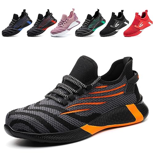 AFJYG Sicherheitsschuhe Herren Leicht Arbeitsschuhe Damen Atmungsaktive Stahlkappe Sportlich rutschfeste Schutzschuhe Bequeme Orange EU 39 von AFJYG