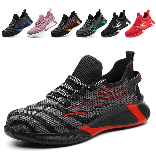 AFJYG Sicherheitsschuhe Herren Leicht Arbeitsschuhe Damen Atmungsaktive Stahlkappe Sportlich rutschfeste Schutzschuhe Bequeme Rot EU 45 von AFJYG