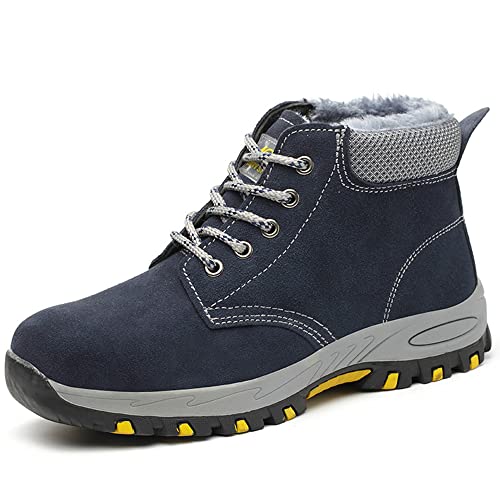 AFJYG Sicherheitsschuhe Herren Wasserdicht Winter Arbeitsschuhe Damen Stahlkappe Warm Gefüttert Sicherheitsstiefel, Blau, EU 44 von AFJYG