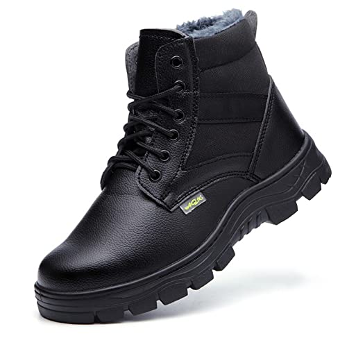 AFJYG Winter Sicherheitsschuhe Herren Damen Wasserdicht Arbeitsschuhe Knöchelhoch Leicht Sicherheitsstiefel Warm Gefüttert Schutzschuhe mit Stahlkappe, Schwarz, EU 36 von AFJYG