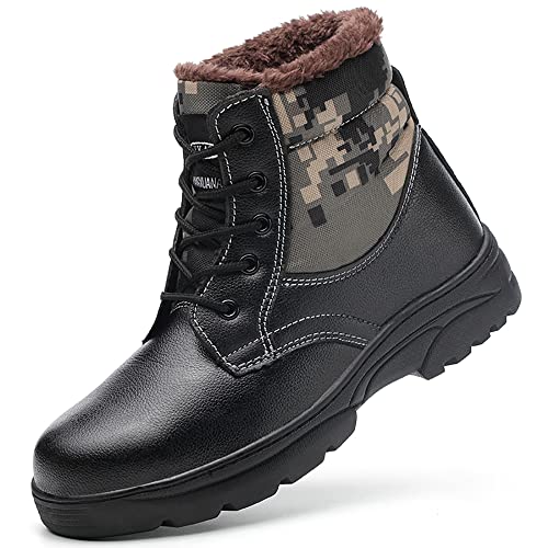 AFJYG Winter Sicherheitsschuhe Herren Damen Wasserdicht Arbeitsschuhe Knöchelhoch Leicht Sicherheitsstiefel Warm Gefüttert Schutzschuhe mit Stahlkappe, Schwarz, EU 40 von AFJYG