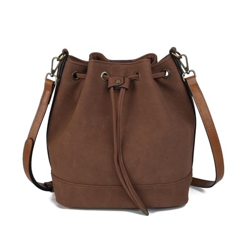 AFKOMST - Umhängetasche für Damen, kleine Geldbörse und Schultertasche, Vintage-Satteltaschen, veganes Leder, S-Gelb, A-Dunkelbraun, Medium von AFKOMST