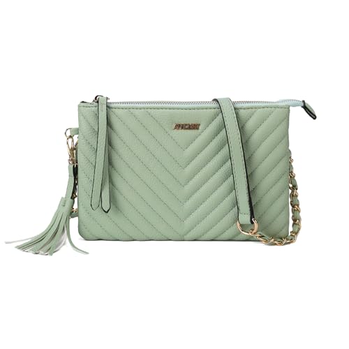 AFKOMST Damen Crossbody Taschen Gesteppt Crossbody Schultertaschen Multi Pocket Satchel Handtaschen Quaste Messenger Geldbörsen Damen Tasche, B-grün von AFKOMST