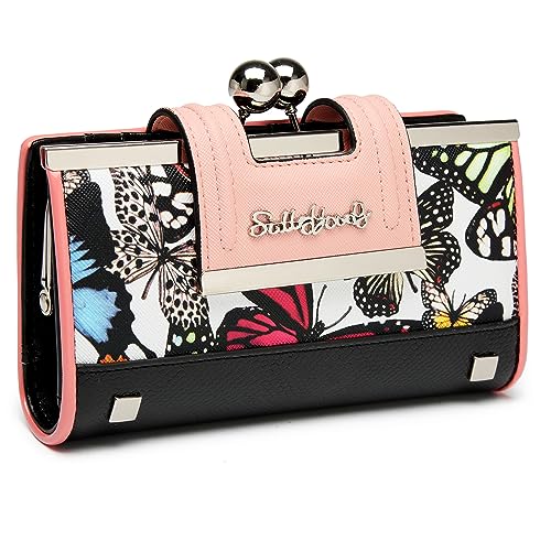 AFKOMST Damen Geldbörse Leder große Kapazität Damenhandtasche Lange, mit 10-Kartenfächern und Clips, und Null Geldbörse mit Schnalle in der Mitte von AFKOMST