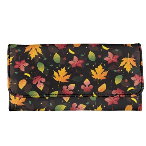 AFPANQZ Damen Leder Lange Clutch Geldbörse Kartenhalter Reißverschluss Innentasche Multi-Kartenfächer Tri-Fold Geldbörsen, Ahorn Herbst, Einheitsgröße von AFPANQZ