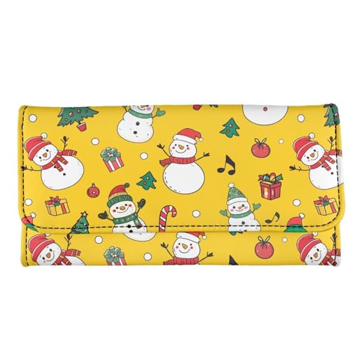 AFPANQZ Damen Leder Lange Clutch Geldbörse Kartenhalter Reißverschluss Innentasche Multi-Kartenfächer Tri-Fold Geldbörsen, Cartoon Schneemann, Einheitsgröße von AFPANQZ
