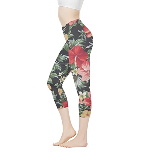 AFPANQZ Leggings für Damen, hohe Taille, Workout, Yogahose, eng, mittellang, nahtlose Leggings, Po, Lifting, XS-3X Sportbekleidung, Tropische Blume, 3X-Groß von AFPANQZ