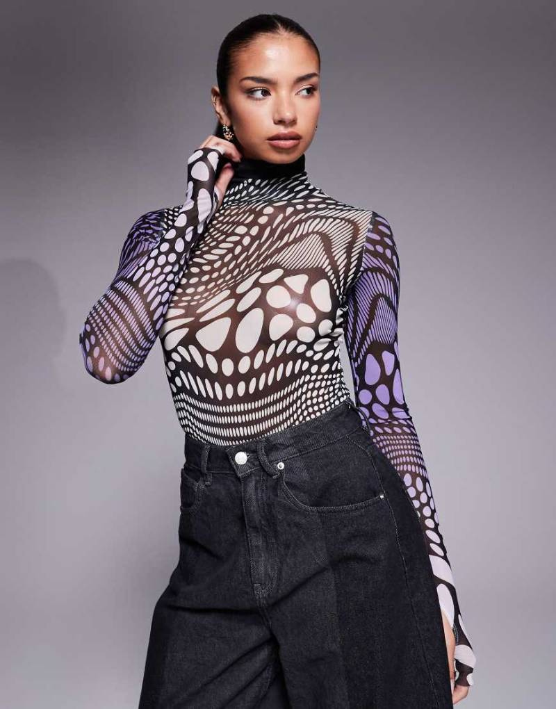 AFRM - Langärmliger Body mit Rollkragen und lila Punktemuster AFRM - Langärmliger Body mit Rollkragen und lila Punktemuster von AFRM