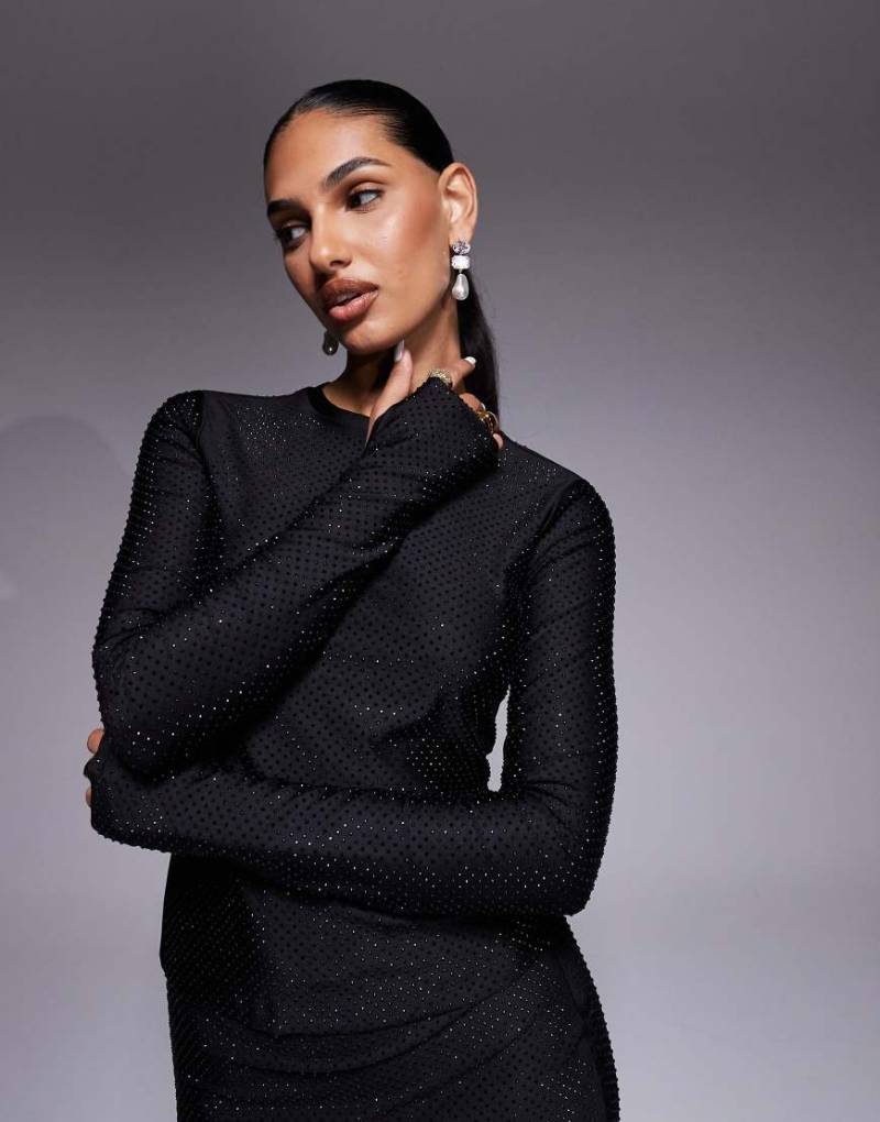 AFRM - Langärmliges Oberteil in Schwarz mit Strassbesatz und Daumenloch, Kombiteil von AFRM