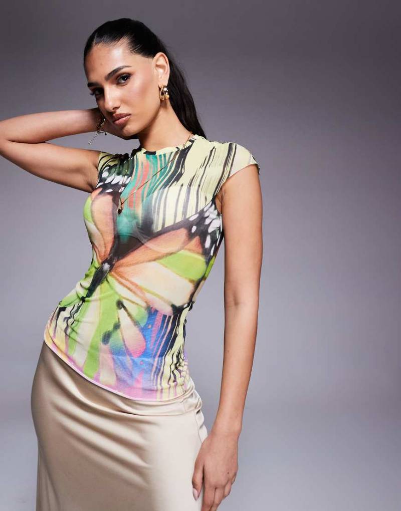 AFRM - Nina - Knapp geschnittenes T-Shirt aus Mesh mit abstraktem Print-Bunt von AFRM