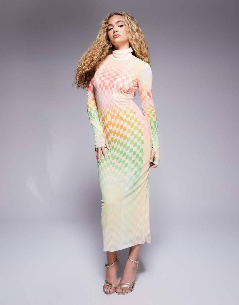 AFRM - Shailene - Hochgeschlossenes Mesh-Midikleid mit Ombré-Print in Pastellfarben-Bunt von AFRM