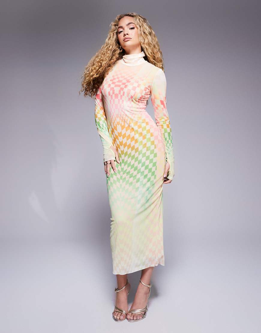 AFRM - Shailene - Hochgeschlossenes Mesh-Midikleid mit Ombré-Print in Pastellfarben-Bunt von AFRM