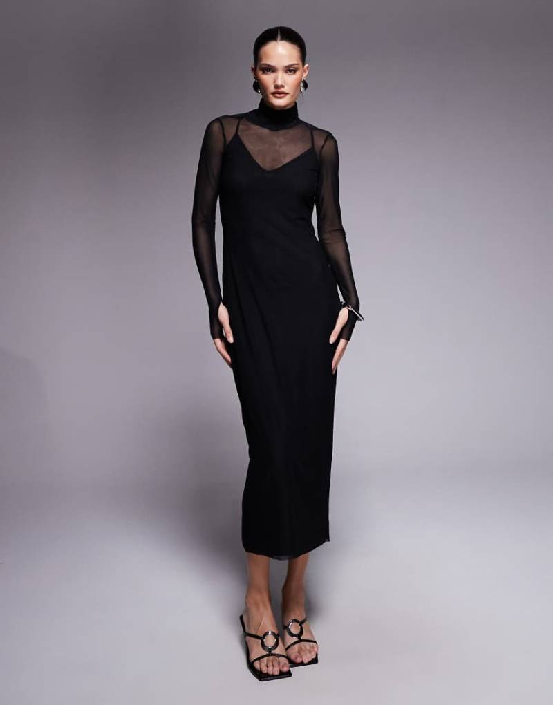 AFRM - Shailene - Hochgeschlossenes Netzstoff-Midikleid in Schwarz von AFRM