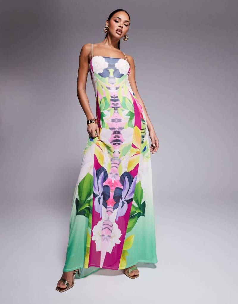 AFRM - Shea - Maxikleid aus Netzstoff mit Body und tropischem Muster-Bunt von AFRM