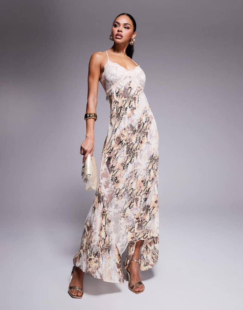 AFRM - Vince - Camisole-Maxikleid mit Schlangenprint und Spitzenbesatz-Bunt von AFRM