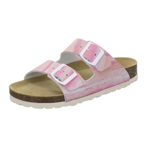 AFS-Schuhe 2100, Leder Pantoletten Damen Sommer Sandalen, flach Fußbett Hausschuhe (41 EU, Magenta) von AFS-Schuhe