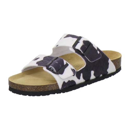 AFS-Schuhe 2100, Leder Sommer Pantoletten Damen, flach Sandalen mit Fußbett Schnalle (43 EU, Kuh-Weiss) von AFS-Schuhe
