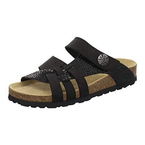 AFS-Schuhe 2120 Damen Hausschuhe Sommer aus Leder mit Klettverschluss, geschlossen oder offen, Made in Germany (40 EU, schwarz/schwarz-marmor) von AFS-Schuhe