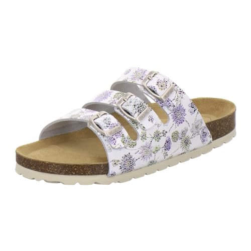 AFS-Schuhe 2133, Bequeme Damen Pantoletten echt Leder, praktische Arbeitsschuhe, Hausschuhe, Handmade in Germany (38 EU, Flower/Marine Leder) von AFS-Schuhe